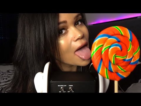 ASMR 3Dio 🍭 Lollipop Candy Eating 🍭 & Whisper Ear to Ear