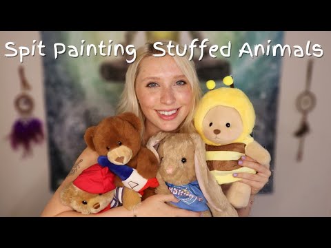 ASMR Spit Painting 💦 Stuffed Animals 🐻🐰