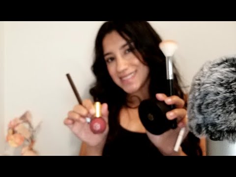 ASMR| EM cosmetics haul & try On ( tracing, makeup sounds,brushing, whispering)
