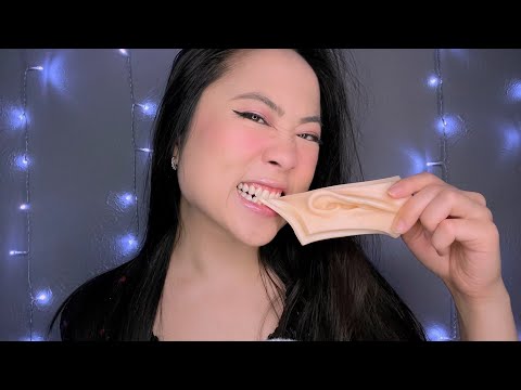 ASMR Squishy Ear Eating and Munching (Mouth Sounds, Whispering, Ramble)