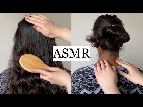 ASMR slow & soft hair play with hair brushing, neck/back attention & scratching sounds, no talking