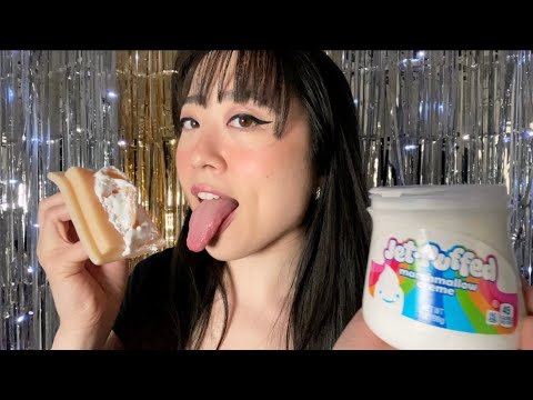 ASMR I'M BACK! Marshmallow Fluff Ear Licking on Squishy Ear (whisper ramble, mouth sounds)