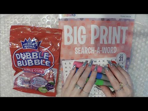ASMR Gum Chewing Word Search | Tingly Whisper | Long Nails