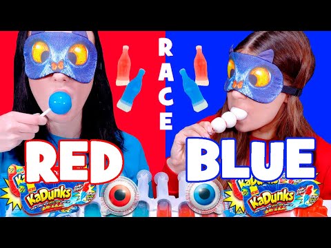 ASMR Blue VS Red Candy Race Challenge With Closed Eyes Mukbang