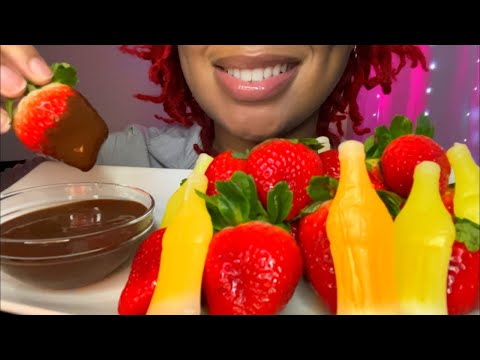 ASMR | Strawberries 🍓 & Chocolate 🍫 wax candy bottles