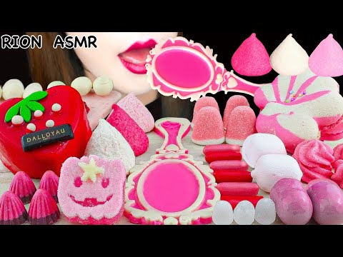 【ASMR】PINK DESSERTS💗 FROZEN HAND MIRROR CHOCOLATE,STRAWBERRY CAKE MUKBANG 먹방 EATING SOUNDS