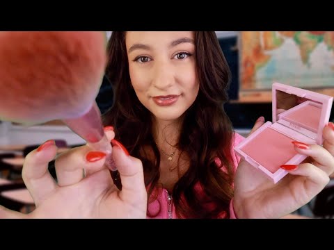 ASMR Doing Your Makeup In Class Roleplay ~ Makeover, Skincare + Layered Sounds