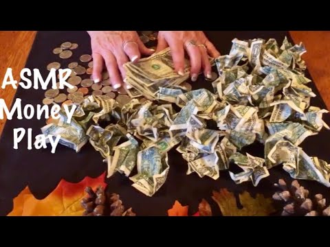ASMR Money handling, crisp bills, coins, crinkles (No talking)