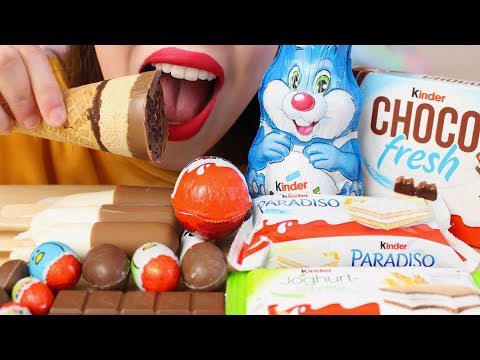ASMR New KINDER ICE CREAM & CHOCOLATE Eating (CRUNCHY & CHEWY Eating Sounds) No Talking