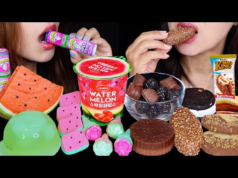ASMR WATERMELON ICE CUP, FERRERO COOKIE BALL CEREAL, KINDER CARAMEL MAXI KING, SOUR MARSHMALLOWS 먹방