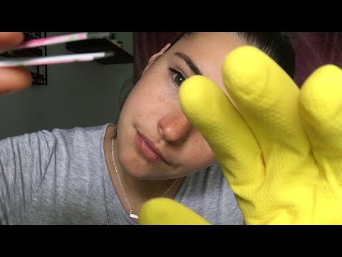 |ASMR| Fixing A Boo Boo On Your Head | Rubber Gloves Plucking Cotton Pads Spray Trigger|
