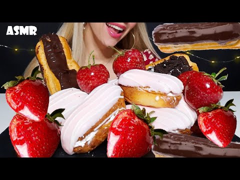 EATING ECLAIRS & Strawberry TANGHULU *ASMR* | Eating Sounds Mukbang