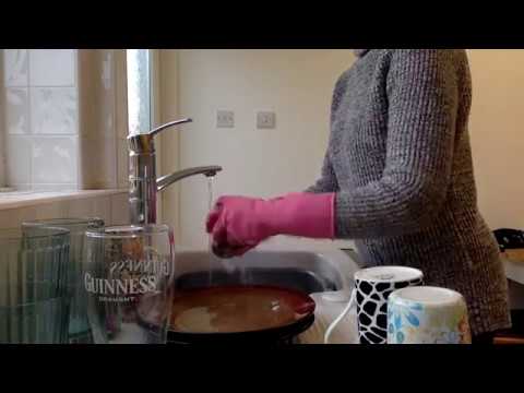ASMR Mummy Cleans the Dishes and Sink in Pink Thick Rubber Gloves