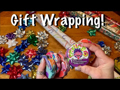 ASMR Christmas Gift Wrapping 2021 (No talking)Cutting & taping & paper crinkles. Stocking stuffers!