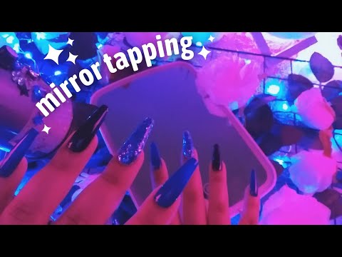 ASMR Mirror Tapping with Long Nails, Hand Movements, Crinkles, No Camera Tapping - Whispering
