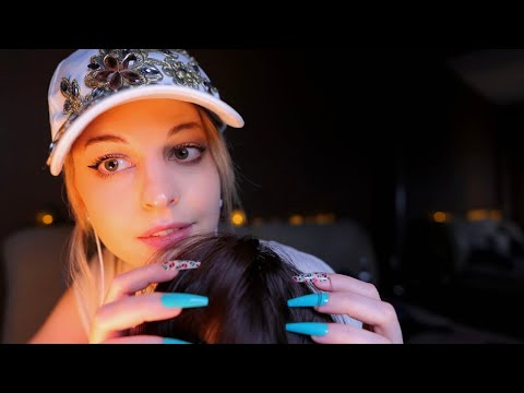 ASMR Head Massage/Hair Caressing w Long Nails (while whispering into your ear, soft ear blowing)🧡🧡💤