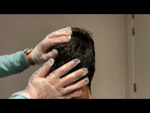 ASMR⚡️Aggressive scratching and massaging the scalp with gloves + brushing the hair(real person)