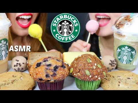 ASMR STARBUCKS TREATS (Frappuccino, Cake pops, cookies) 스타벅스 리얼사운드 먹방 | Kim&Liz ASMR