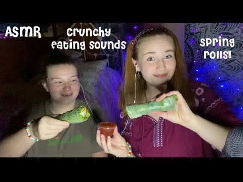 ASMR crunchy eating sounds! Eating spring rolls! 💚 with my bestie!