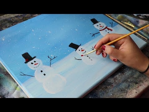 ASMR Acrylic Painting Snowman Family (no talking)