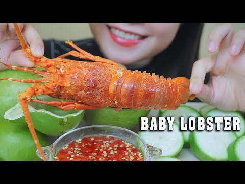 ASMR STEAMED BABY LOBSTERS WITH GOURDS , EATING SOUNDS | LINH-ASMR