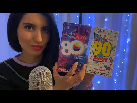 ASMR Whispered 80s and 90s Trivia Cards 🤨❔⁉️❓🎶💚💛💖💙💜
