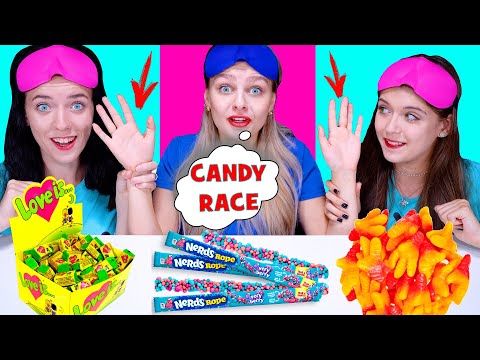 ASMR Candy Race with Closed Eyes and a Friends Hand | Mukbang By LiLiBu