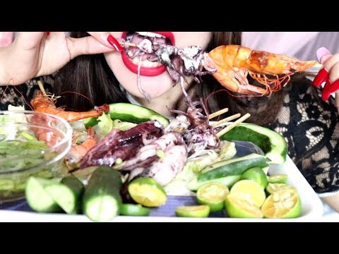 Grilled Squid and Shrimps Mukbang ASMR Eating  Sound