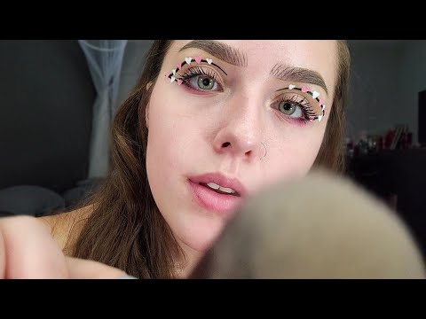ASMR- Brushing Your Face & Whispering Postive Affirmations!W/ Relaxing Words & Phrases