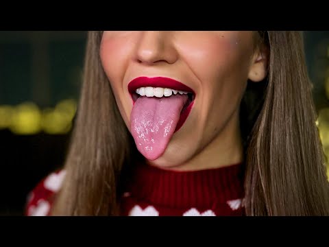 Christmas ASMR Mouth sounds | Red lips, lot of licking, fogging and tongue fluttering