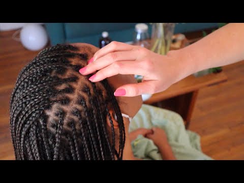 ASMR scalp massage, hair play & greasing/oiling braids on Adrianna (whisper)