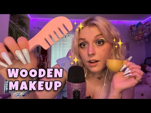 ASMR Wooden Makeup and Coffee Shop! Wooden Tapping, Personal Attention, Mouth Sounds ✨💗🪵