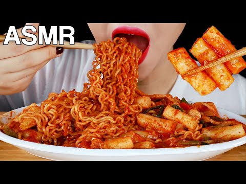 ASMR Rabokki Tteokbokki with Ramyeon Noodles 라볶이 먹방 Mukbang Eating Sounds Cooking Recipe Rice Cakes