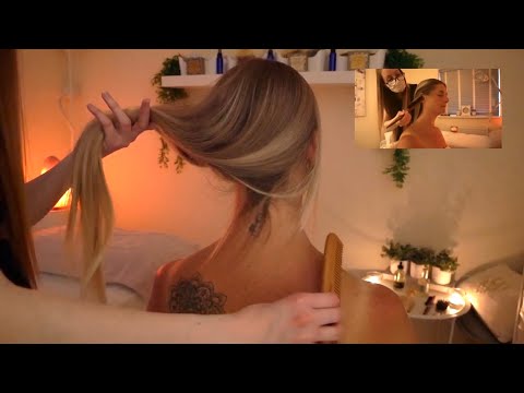 ASMR Extremely Tingly Hair Play & Brushing my Friends Hair with Neck & Shoulder Massage |Soft Spoken