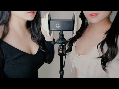 ASMR twin upclose inaudible whispers + mouth sounds!😚💋