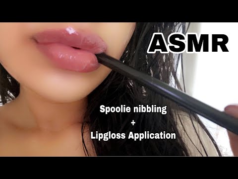 ASMR~ Intense Spoolie Nibbling + Lipgloss Application & Wet Mouth Sounds