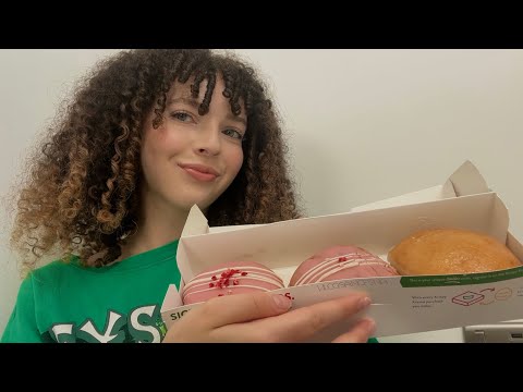 ASMR | CRAZY Hinge date story time 🥴+ Krispy Kreme Donuts | Mukbang