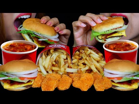 ASMR WENDY'S FEAST! SPICY CHICKEN NUGGETS, BACON CHEESEBURGERS, CHILI, FRENCH FRIES 먹방