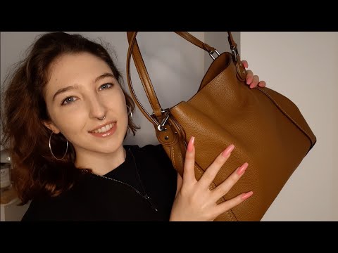 ASMR what's in my bag? | tapping, scratching, lid sounds, lip gloss pumping & whispering