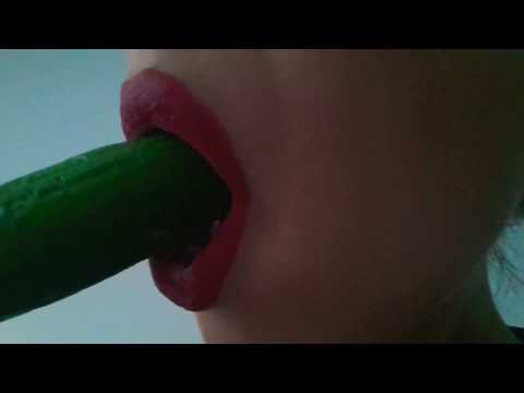 ASMR licking cucumber sucking