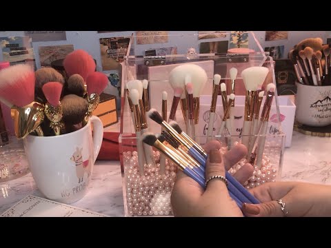 ASMR Makeup Brush Organizing (Camera Brushing, Tapping, Crinkles, Whispers)
