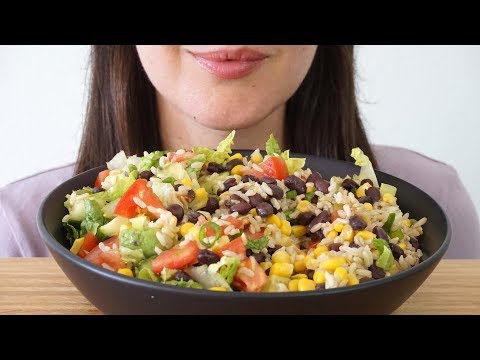 ASMR Eating Sounds: Crunchy Rice & Bean Salad (No Talking)