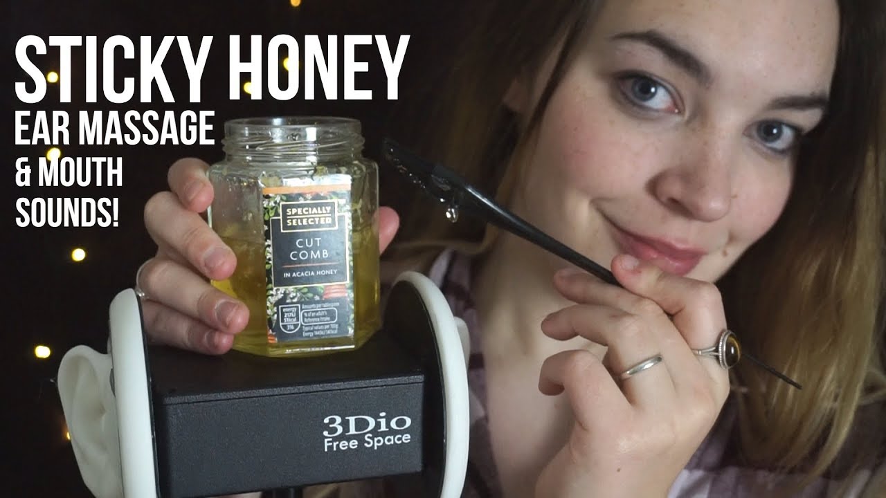 ASMR Sticky Honeycomb Ear Massage! Mouth sounds, Lip Smacking, Trigger Words [Binaural]
