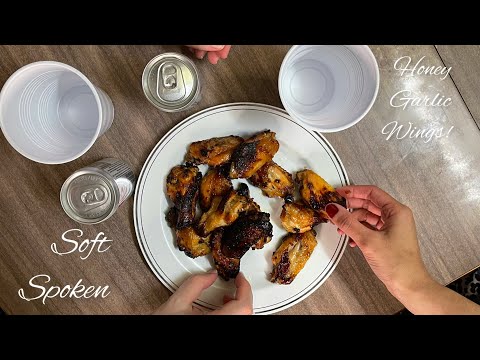 ASMR Eating Honey Garlic Wings ! With My husband (Making! & Eating sounds)/ Kitchen Sounds