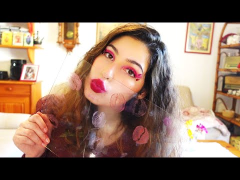 ASMR 100 LAYERS OF LIPGLOSS and LIPSTICK (kisses and mouth sounds, sticky lipgloss, glass kiss)