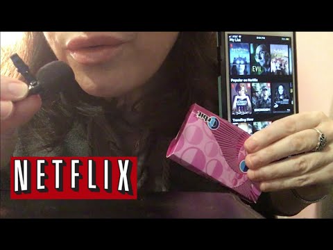 ASMR Gum Chewing, What I Watch On NETFLIX | Whispered Ramble with Mini Mic | Leather Tapping