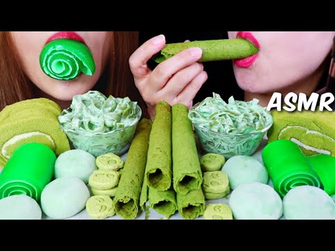 ASMR GREEN FOODS (ROLL CAKES, MOCHI, JELLY ROLLS, FETTUCCINE ALFREDO) 리얼사운드 먹방 | Kim&Liz ASMR