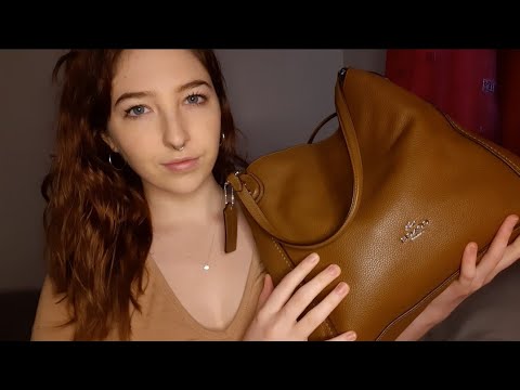 ASMR what's in my bag? | tingly whispers, tapping, scratching, leather sounds | Coach handbag 👜