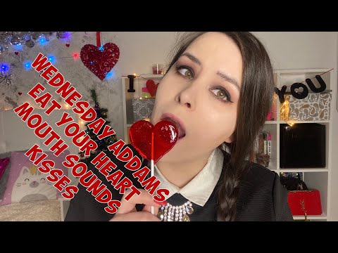 ASMR red heart lollipop licking kisses and mouth sounds