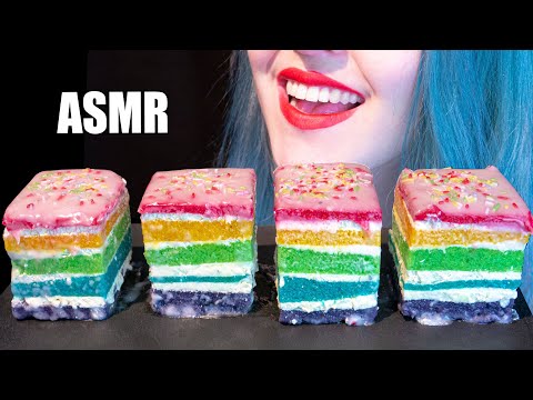 ASMR: RAINBOW PETIT-FOURS CAKES | French Mini Cakes ~ Messy 🍰 ~ Relaxing Eating [No Talking|V] 😻